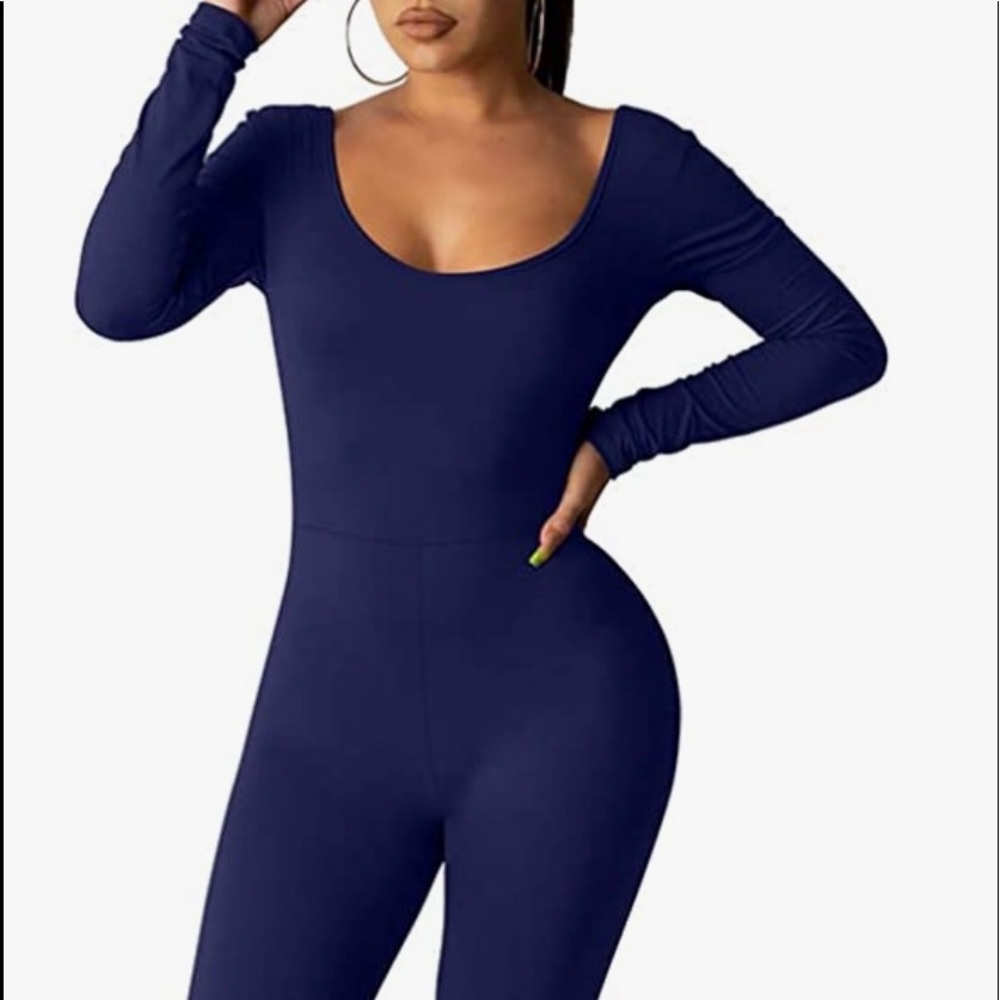 NWOT LAGSHIAN Women's Sexy Bodycon Long Sleeve Scoop Neck One Piece Jumpsuit …